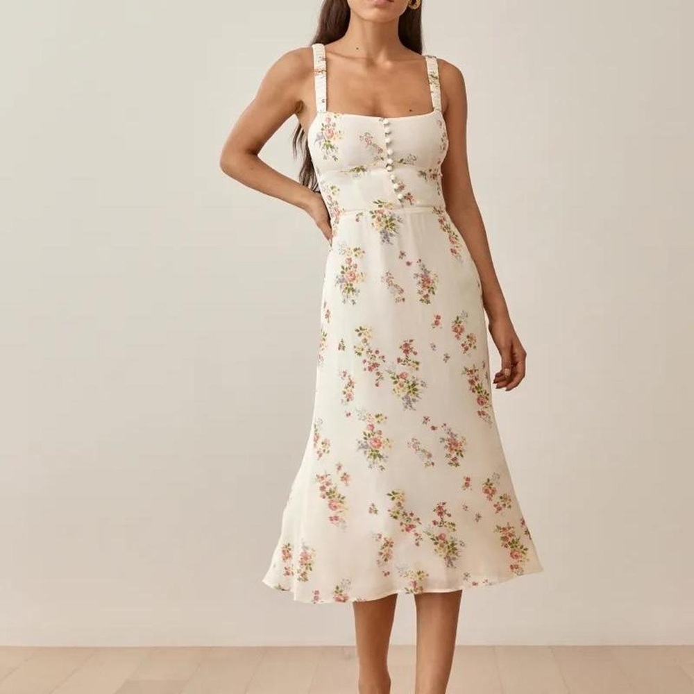 Reformation white / cream floral midi dress